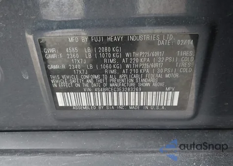 2014 Subaru Outback 2.5I Premium из США, поврежденный, VIN 4S4BRCEC3E3283269